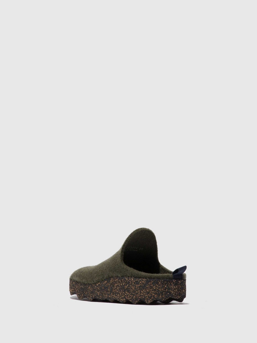 Women ASPORTUGUESAS Come | Round Toe Mules Come Military Green