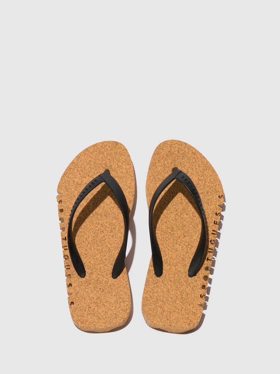 Women ASPORTUGUESAS Bumpy | Beach Flip-Flops Bumpy Yellow & Black Strap