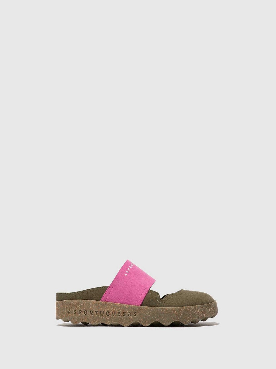 Women ASPORTUGUESAS Cana | Round Toe Mules Cana Military Green