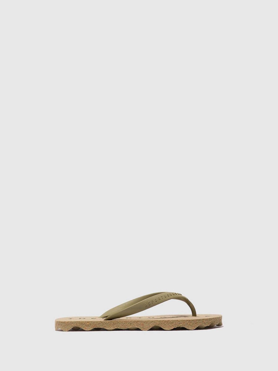 Women ASPORTUGUESAS Base | Beach Flip-Flops Base Military & Mlt. Gold Strap