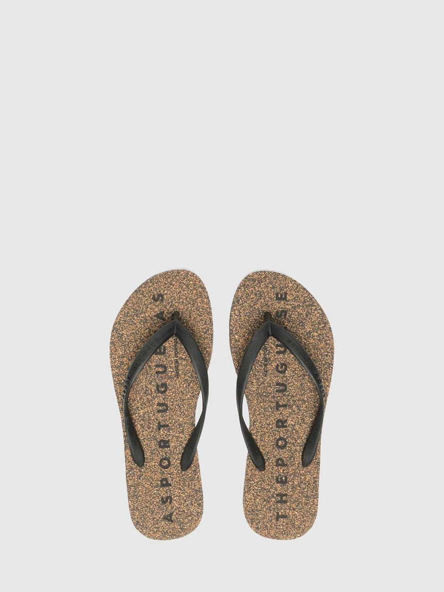 Women ASPORTUGUESAS Base | Beach Flip-Flops Base Coal Black Rubber Strap