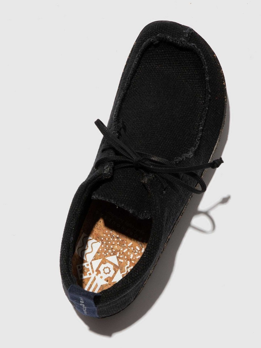 Men ASPORTUGUESAS Chat | Lace-Up Trainers Chat Black Recycled Linen