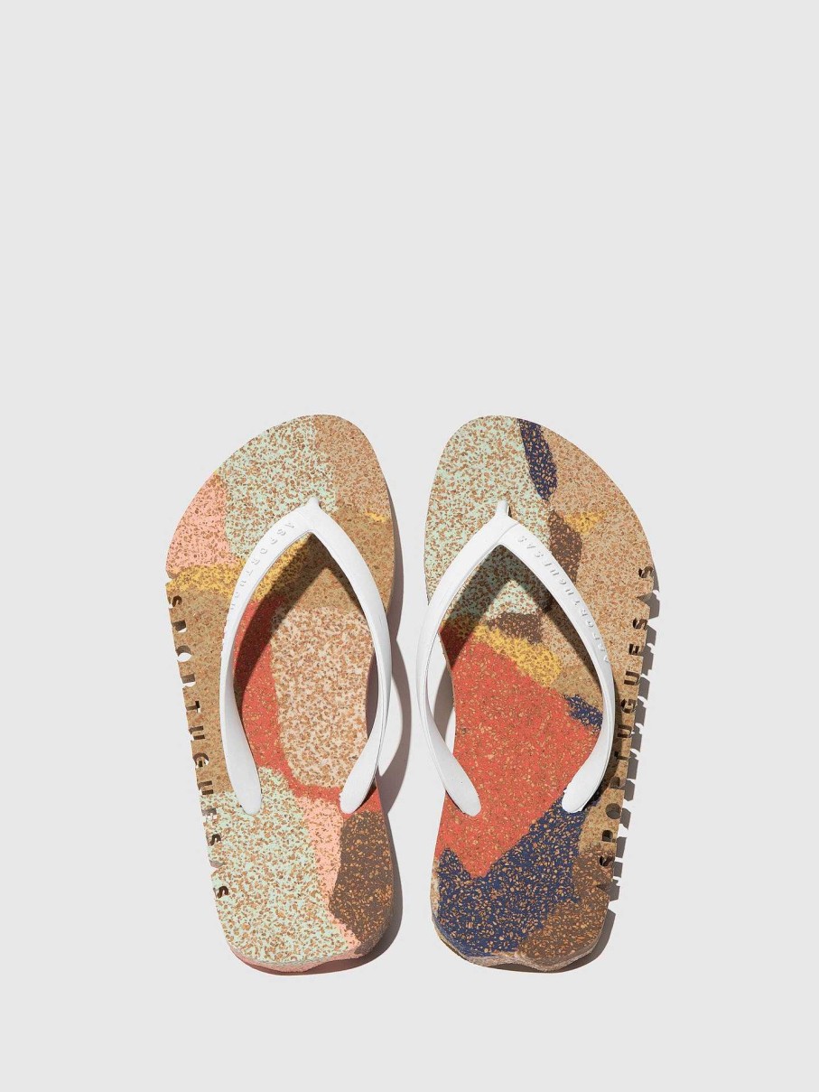 Women ASPORTUGUESAS Bumpy | Beach Flip-Flops Bumpy Multi. & White Strap