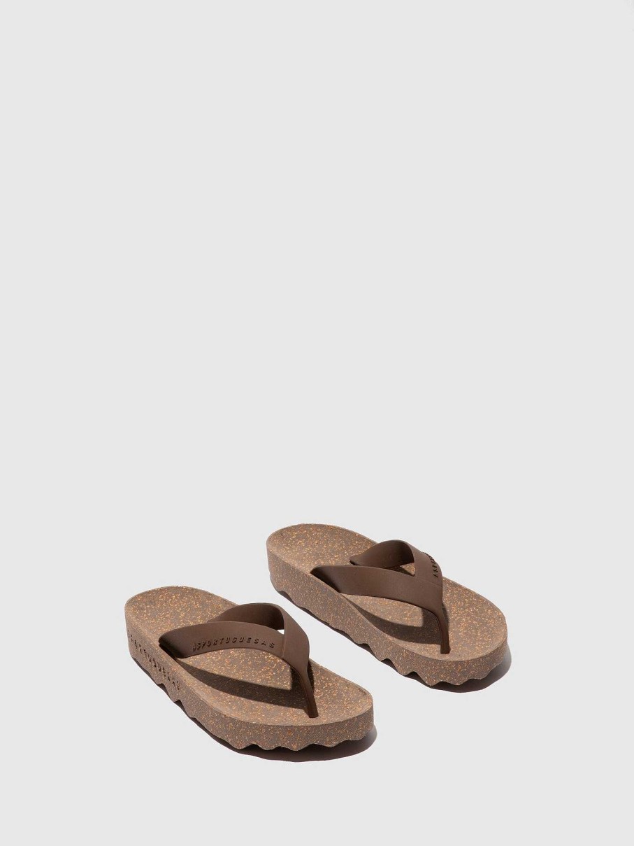 Women ASPORTUGUESAS Feel | Casual Flip-Flops Feel Brown Rubber Strap