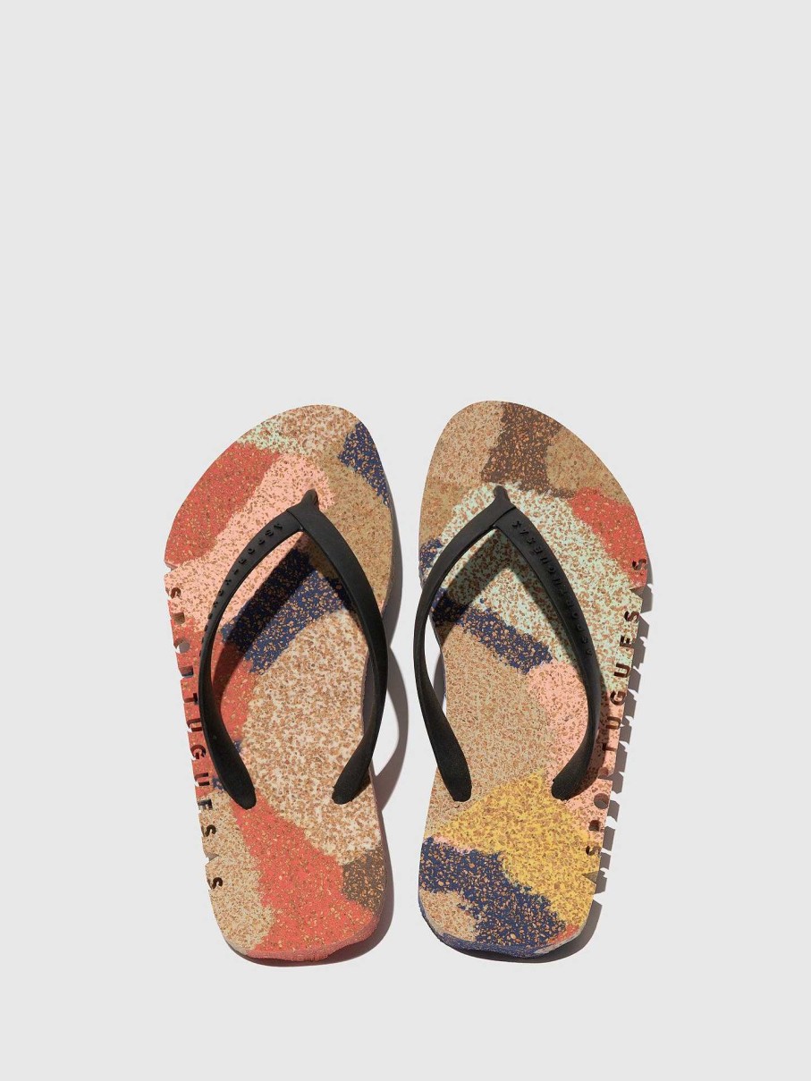 Women ASPORTUGUESAS Bumpy | Beach Flip-Flops Bumpy Multi. & Black Strap