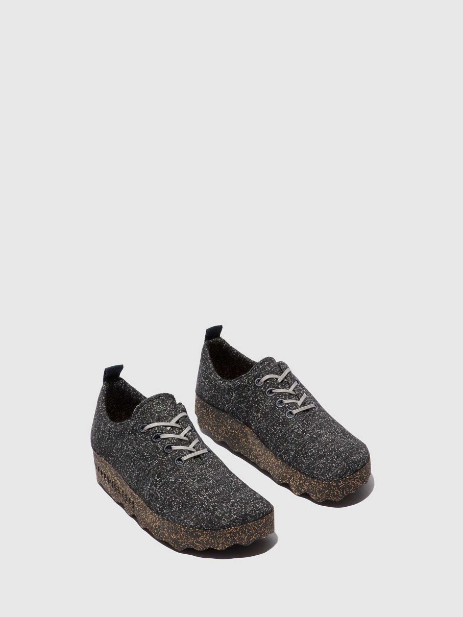 Women ASPORTUGUESAS Camp | Lace-Up Trainers Camp Black Merino Wool