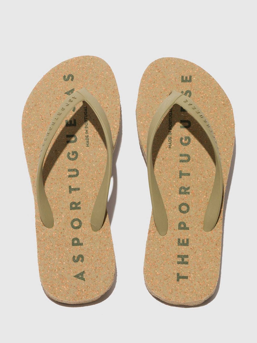 Women ASPORTUGUESAS Base | Beach Flip-Flops Base Military & Mlt. Gold Strap