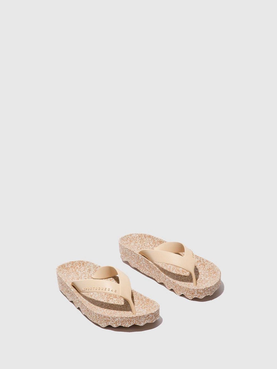 Women ASPORTUGUESAS Feel | Platform Flip-Flops Feel Milky & Beige Strap