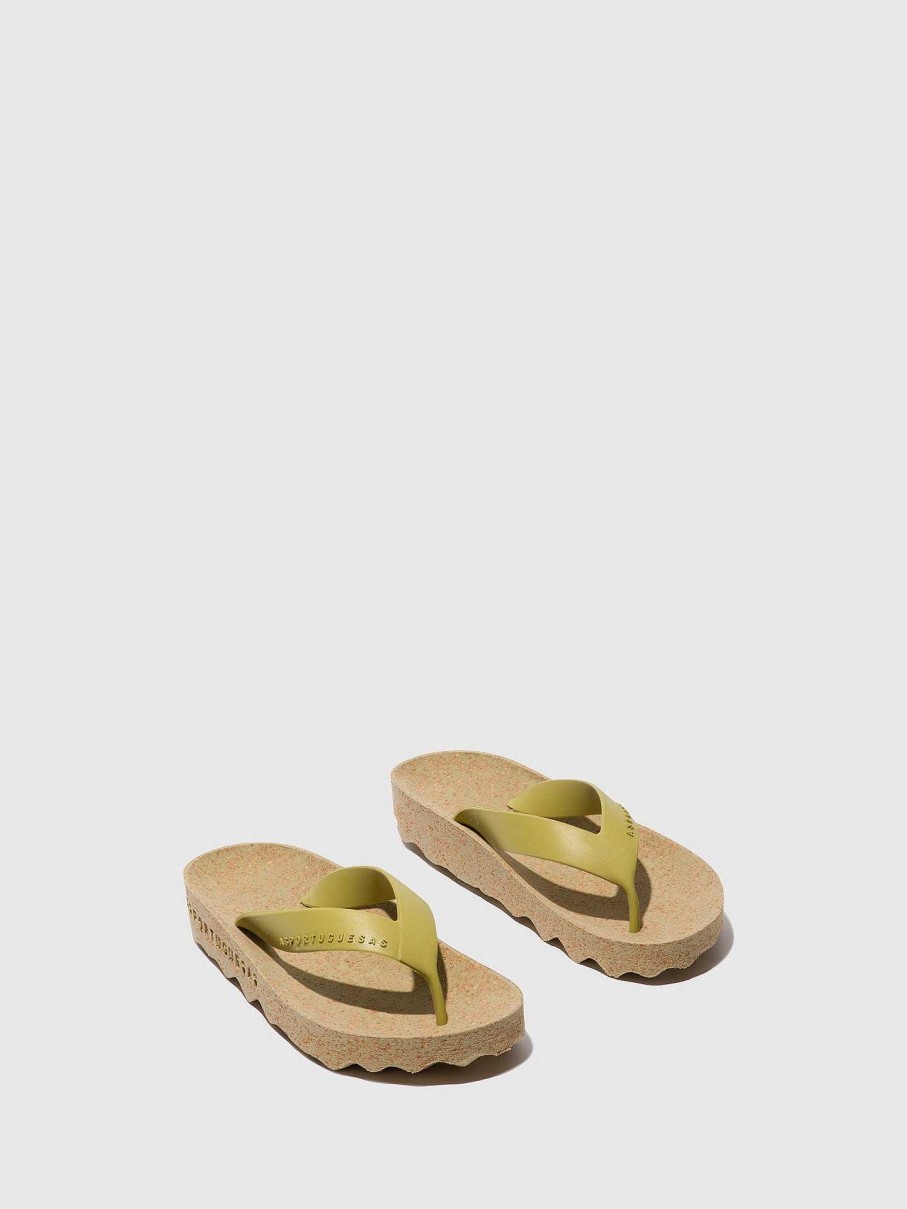 Women ASPORTUGUESAS Feel | Platform Flip-Flops Feel Military & Mlt. Gold Strap